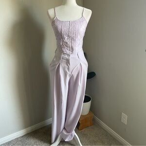 Wild fable Pant Set Pastel Lavender Pleated Wide-Leg Trouser and Top Set